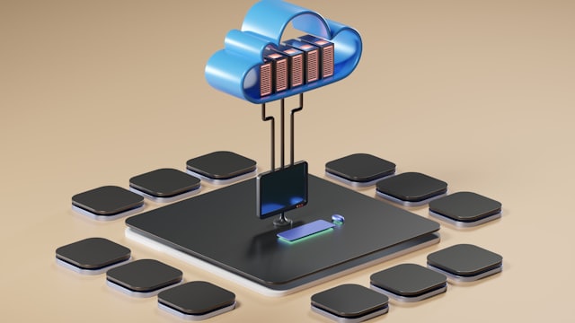 Ilustração 3D de computação em nuvem
