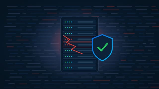 Ilustração de um rack de servidores com dois módulos em alerta vermelho e um escudo com sinal de verificado ao lado